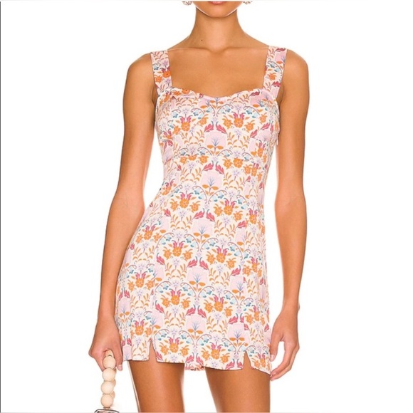 NWT Free People “Sasha” Relaxed Fit Flower Print Mini Dress With Sweetheart Neck - Picture 2 of 15